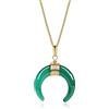 COAI Collana da Donna in Acciaio Inox Placcato Oro con Ciondolo in Agata Verde, Collana Agata Verde da Donna con Ciondolo Luna Crescente Doppio Corno Portafortuna