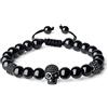 COAI Bracciale da Uomo con Perle in Tormalina Nera e Amuleto Teschio con Zirconi, Bracciale Regolabile di Ispirazione Shamballa in Pietre Naturali