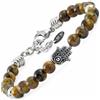 10:10 Bracciale Uomo Donna Pietre Naturali Occhio di Tigre 6 mm e Acciaio Inox - Pendente Mano di Fatima. Braccialetto Regolabile, Resistente e Comodo. Made In Italy (Occhio Tigre)