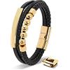 SERASAR Bracciale Uomo Cuoio Braccialetto Pelle Nera Сatena Oro Amore 17cm