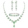 EVER FAITH Set di Gioielli da Damigella d'Onore in Cristallo Austriaco, Collana di Strass Marquise Elegante con Foglie, Orecchini Pendenti, Bracciale Tennis, Verde Chiaro Argento Fondo