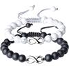 COAI Set Coppia Bracciali Infinity per Lui e per Lei di Ispirazione Shamballa in Onice Opaca e Howlite, Brcacciali Regolabili