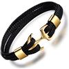 MicLee - Bracciale da uomo con ancora, accessorio alla moda, realizzato a mano, in vera pelle, con incisione in acciaio inox e confezione regalo, 22.5 centimeters, Pelle