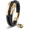 SERASAR Bracciale Uomo Oro 20cm Braccialetto Cuoio Aggiustabile Regolabile Magnetico Bracciali Braccialetti Perline Bigiotteria Bracialetto Cinturino Braciale Bambino Bracelet Corda Braciale Nere
