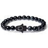 COAI Bracciale Unisex in Ossidiana con Charm Mano di Fatima, Bracciale da Uomo e da Donna in Pietre Naturali