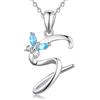 EUDORA Harmony Ball Iniziale Farfalla Collana per Donna Uomo, Argento Sterling Lettera Alfabeto Collane Personalizzate Blu Cubic Zirconia Collane con Ciondolo Gioielli per Ragazza Mothe Catena 45cm