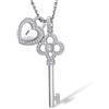 namana Collana Argento 925 con Ciondolo a Forma di Cuore e Chiave con Pietre Zirconi, Collana con Ciondoli Lucchetto a Forma di Cuore e Chiave, Collana Donna Argento 925 per Donna e Ragazza