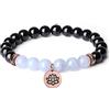 coai Bracciale Bilanciamento Reiki in Tormalina Nera e Agata Azzurra Venata e Medaglietta Amuleto Fiore di Loto Bronzo
