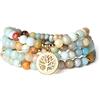 COAI Bracciale Multistrato con 108 Grani Mala in Amazzonite Sfaccettata con Ciondolo Albero della Vita in Acciaio Inox, Collana Rosario Mala Unisex in Pietre Dure Naturali