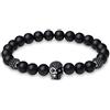COAI Bracciale Teschio con Perle in Tormalina Nera, Bracciale da Uomo Regolabile o Elastico con Amuleto Teschio con Zirconi