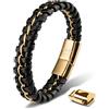 SERASAR 20cm Oro Braccialetto Uomo Cuoio Aggiustabile Regolabile Magnetico Inox Bracciali Braccialetti Perline Bigiotteria Bracialetto Cinturino Braciale Bambino Bracelet Corda Braciale Nere Accessori