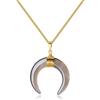 coai Collana da Donna con Ciondolo Amuleto Doppio Corno Luna Crescente in Agata Grigia, Catena in Acciaio Inox Placcato Oro 55cm