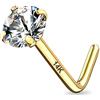 CM Crareesi Mania - Piercing per naso in oro giallo 14K, con zircone cubico a forma di cuore, 20 carati, con montatura a griffe, curva a L, 20G, Zirconia cubica Oro giallo, Zirconia cubica