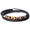 COAI Bracciale da Uomo e da Donna in Vera Pelle Intrecciata con Perle in Occhio di Tigre Naturale e Chiusura Magnetica in Acciaio Inox, Bracciale Doppio Strato Taglia L