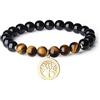 coai Albero della Vita Bracciale Unisex Bilanciamento Reiki con Perle in Tormalina Nera e Occhio di Tigre Marrone con Medaglietta Amuleto Albero della Vita, Bracciale Elastico in Pietre Benefiche
