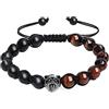 COAI Bracciale da Uomo Regolabile con Perle in Onice Opaco e Occhio di Tigre Rosso Annodate a Mano e Amuleto Leone
