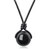 COAI Collana Unisex con Pendente Sfera in Pietre Naturali, Collana da Uomo e da Donna con Cordino in Pelle Regolabile