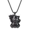 COAI Collana Uomo Donna con Pendente Gatto Portafortuna in Ossidiana