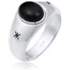 Kuzzoi - Anello da uomo con sigillo ovale in onice nero massiccio, larghezza 9 mm, in argento Sterling 925, anello in argento con logo nero ossidato, colore: argento, cod. 0602932120_62
