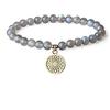 COAI Bracciale Acchiappasogni con Perle in Labradorite, Bracciale da Donna Elastico in Pietre Naturali con Amuleto Fiore della Vita in Acciaio Inox