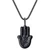 COAI Collana in Acciaio Inox con Pendente Mano di Fatima in Ossidiana Nera con Fiore di Loto