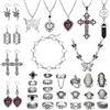 JeryWe 33 Pezzi Set Gioielli Gotici Grunge per Donna Uomo Collana Vintage Orecchini Fata Farfalla Boho Croce Pendente Cuore Choker Goth Anelli Impilabili Nocche Regolabile Punk Y2K Gioielli