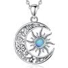 EUDORA Harmony Ball Luna e Sole Collana per Donna, Argento Sterling Vichingo Valknut Nodo Celtico Crescente Vintage Pietra di Luna Ciondolo Gioielli Regalo per Ragazze Donne, Catena da 18 Pollici