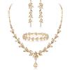 EVER FAITH Marquise Cristalli Party Set Gioielli per la Sposa, Splendido Foglia Strass Collana Orecchini pendenti Tennis Bracciale Marrone Oro-fondo