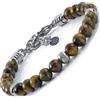 10:10 Bracciale con pietre naturali occhio di tigre, beads in acciaio inox, prodotto in Italia