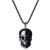 COAI Collana da Uomo in Acciaio Inox Nero con Pendente Teschio in Ossidiana Nera, Collana Gotica da Uomo con Ciondolo Teschio