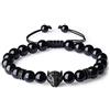 COAI Bracciale da Uomo Regolabile in Tormalina con Charm Leopardo con Zirconi, Bracciale Tormalina Nera Pietra Naturale da Uomo