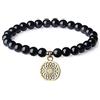 COAI Bracciale Acchiappasogni con Perle in Ossidiana, Bracciale da Donna Elastico in Pietre Naturali con Amuleto Fiore della Vita in Acciaio Inox