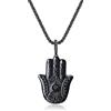 COAI Collana in Acciaio Inox con Pendente Mano di Fatima in Ossidiana Nera con Tao Bagua