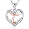INFUSEU Collana Cuore con Iniziale T, Lettera Gioielli Cubic Zirconia CZ per Donne Signora Moglie Madre Fidanzata Regali Romantici, Catena da 20 Pollici