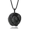 COAI Collana da Uomo con Pendente in Ossidiana Nera con Aquila Intarsiata Laccio Regolabile