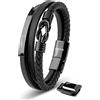 SERASAR Braccialetti Uomo Pelle 20cm Nero Braccialetto Uomo Cuoio Aggiustabile Magnetico Bracciali Braccialetti Perline Bigiotteria Bracialetto Cinturino Braciale Bambino Bracelet Corda Braciale Nere