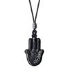 COAI Collana Unisex con Pendente Mano di Fatima in Ossidiana Nera, Collana Ossidiana Nera con Ciondolo Portafortuna per Uomo e Donna Cordino Regolabile
