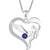 FJ Collana a forma di cuore da donna, angelo custode collana in argento Sterling 925, ciondolo ali d'angelo con pietra di nascita, zirconi cubici, gioielli regalo per donna e ragazza, Pietra in
