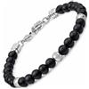 10:10 Bracciale Uomo Donna Pietre Dure Naturali di Onice Nera 6 mm - Braccialetto in Acciaio Inossidabile - Bracciale Regolabile, Resistente e Elegante - Confezione Regalo, Made in Italy