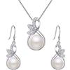 Clearine Donna Parure gioielli-Collana Orecchini Matrimonio da sposa Delicato Elegante con Argento e Perla Coltivata d'acqua dolce