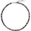 COAI Collana da Uomo e da Donna con Perle di Ossidiana Fiocco di Neve e Charm Croce, Collana Croce Unisex con Perline di Pietre Dure