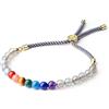 COAI Bracciale da Donna con Perle in Labradorite e Pietre dei 7 Chakra, Bracciale Regolabile con Laccio in Nylon e Chiusura Amuleto Albero della Vita
