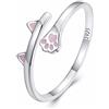 Qings Anello Regolabile Carino Gatto Argento 925 Animale Aperto Anello Impilabile Anelli Gioielli Regalo di Compleanno per Donna Ragazze