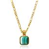 COAI Collana da Uomo con Catena Figaro in Acciaio Inox Placcato Oro e Ciondolo Quadrato in Malachite