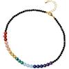 COAI Collana Girocollo da Donna con Perline di Spinello Nero Sfaccettato e Pietre dei 7 Chakra, Collana Chakra da Donna