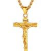 U7 Crocifisso Collana Uomo Croce Con Gesù Cristo Vintage Collana Uomo Oro Ciondolo Crocifisso Amuleto Religioso con Catena Regolabile 55+5 cm Regalo Cristiano Catolico