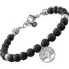 10:10 Bracciale Donna in Pietra Lavica Naturale 6mm, Albero della Vita in Acciaio Inox e Zircone, Braccialetto colore Nero Regolabile, Pietre Dure Vulcaniche - Made In Italy (Pietra lavica)