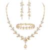 EVER FAITH Set di Gioielli da Damigella in Cristallo Austriaco, Collana con Foglie di Strass Marquise, Orecchini Pendenti e Bracciale Tennis Marrone Oro Fondo