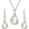 Clearine Donna Parure gioielli-Collana Orecchini Delicato Elegante con Argento e Perla Coltivata d'acqua dolce