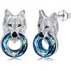 MEDWISE Orecchini a lobo a forma di lupo, in argento Sterling 925, con cristalli, a forma di lupo, ipoallergenici, per uomini, donne, adolescenti, fidanzate, regalo, Argento sterling